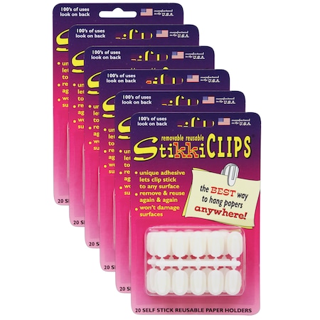 Stikkiworks StikkiCLIPS, White, 20 Per Pack, PK6 1320
